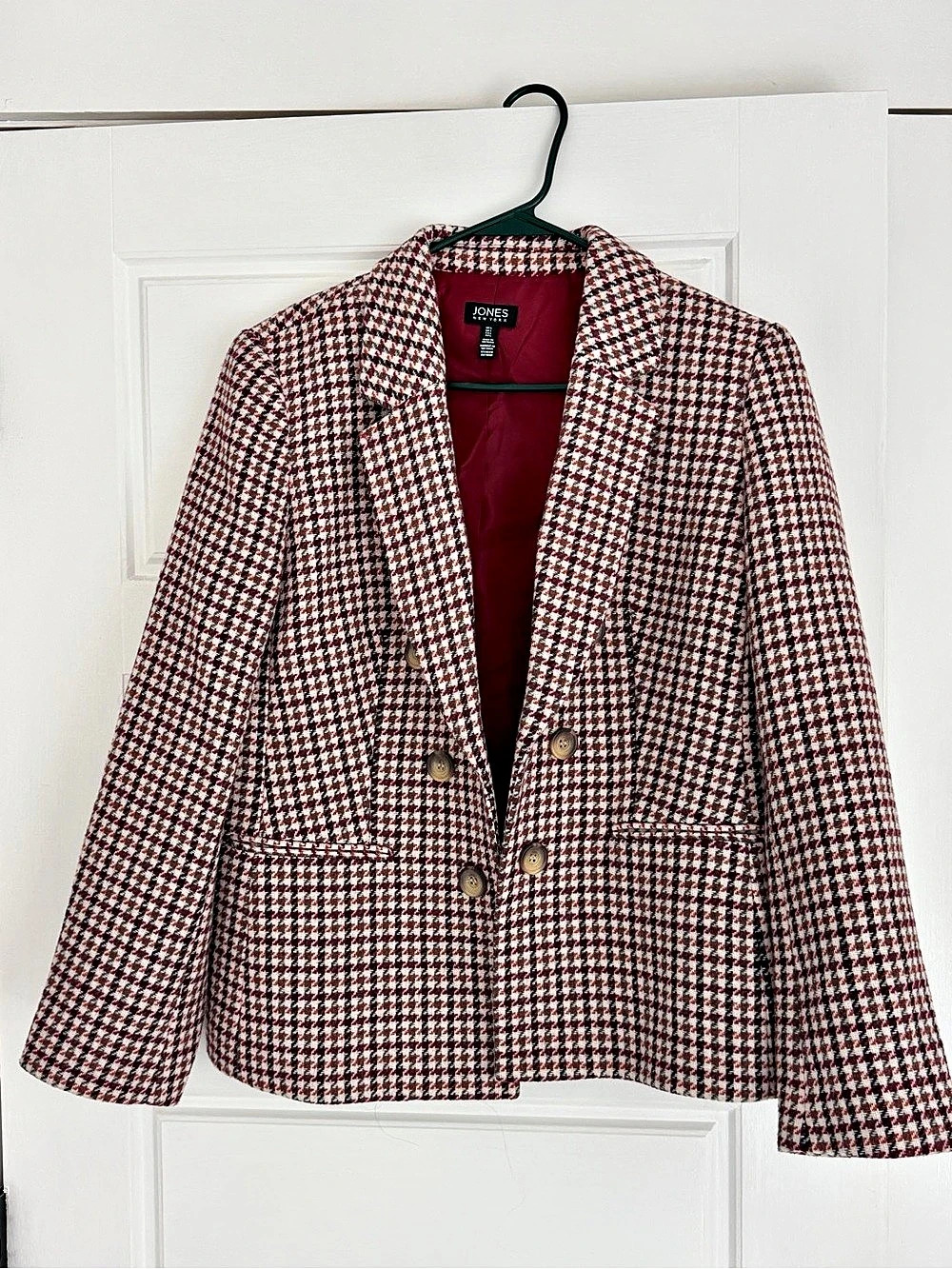Jones New York Faux Double Breasted Houndstooth Jacket Red & White Size 10